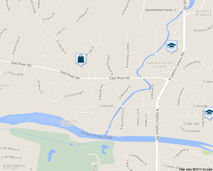 map of restaurants, bars, coffee shops, grocery stores, and more near 6725 East Bacobi Circle in Tucson