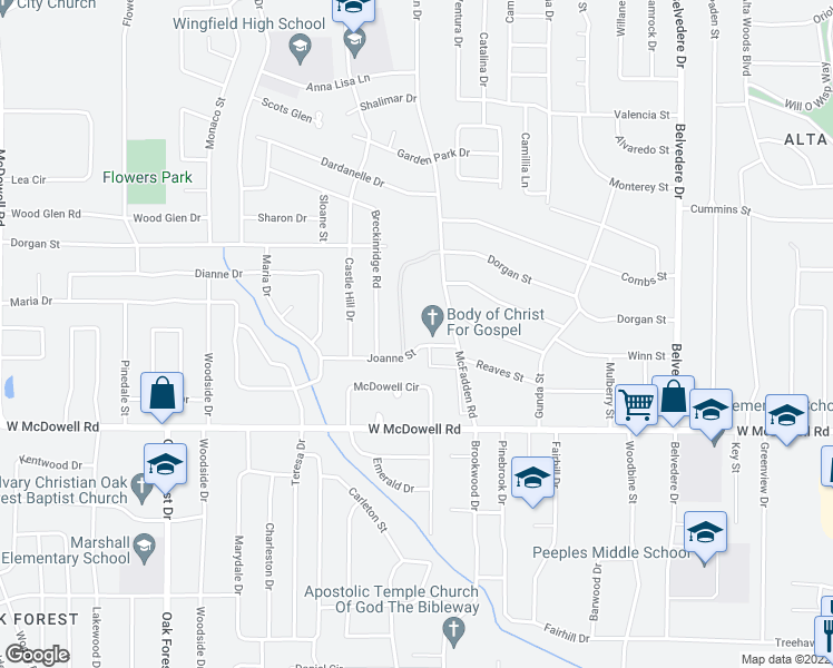 map of restaurants, bars, coffee shops, grocery stores, and more near 1133 Joanne Street in Jackson