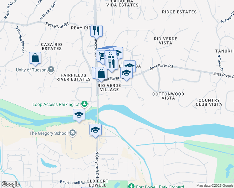 map of restaurants, bars, coffee shops, grocery stores, and more near 3510 North Craycroft Road in Tucson