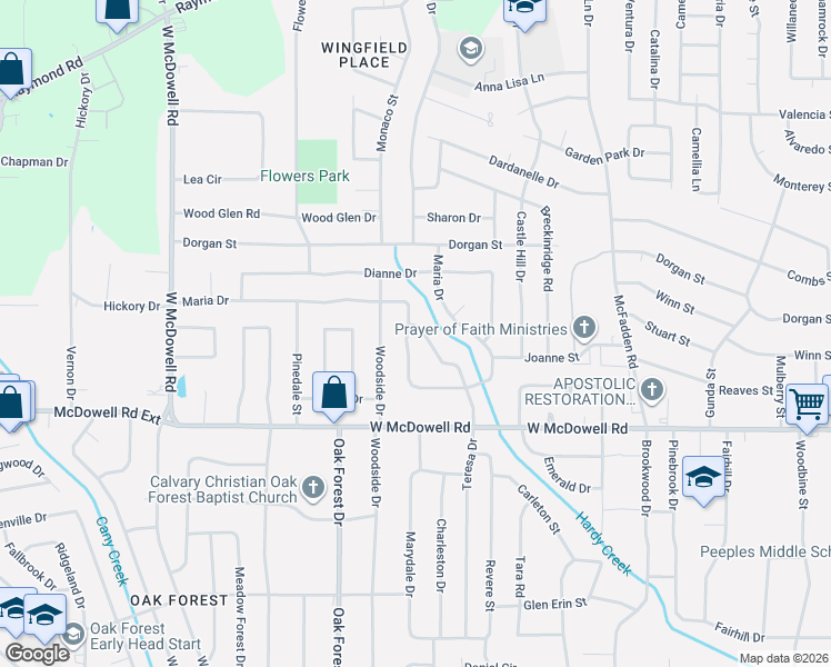 map of restaurants, bars, coffee shops, grocery stores, and more near 1007 Barbara Ann Drive in Jackson