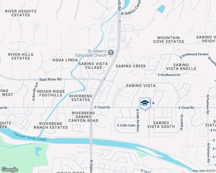 map of restaurants, bars, coffee shops, grocery stores, and more near 3500 North Sabino Canyon Road in Tucson
