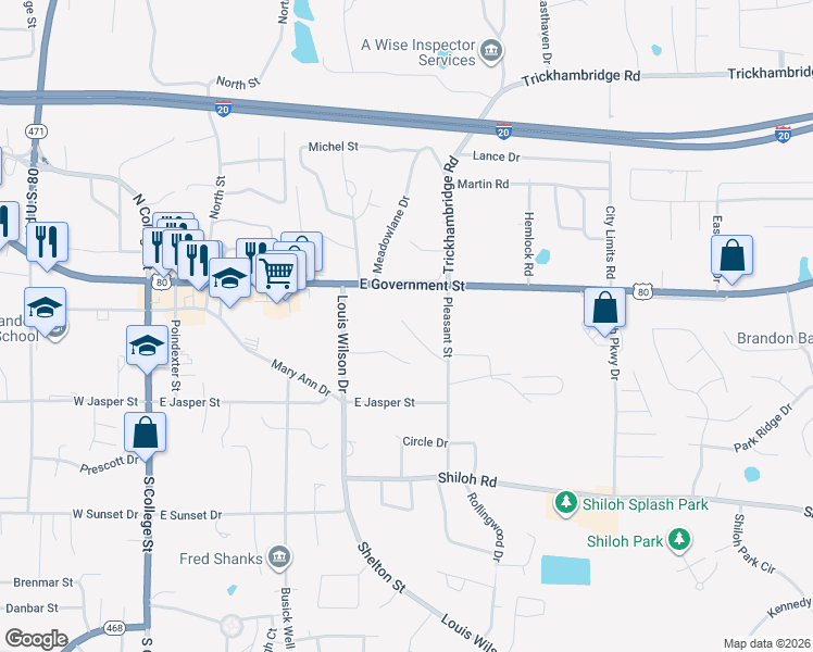 map of restaurants, bars, coffee shops, grocery stores, and more near 222 Harrell Street in Brandon