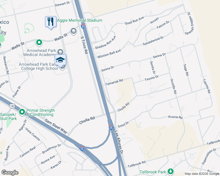 map of restaurants, bars, coffee shops, grocery stores, and more near 4855 Las Alturas Drive in Las Cruces