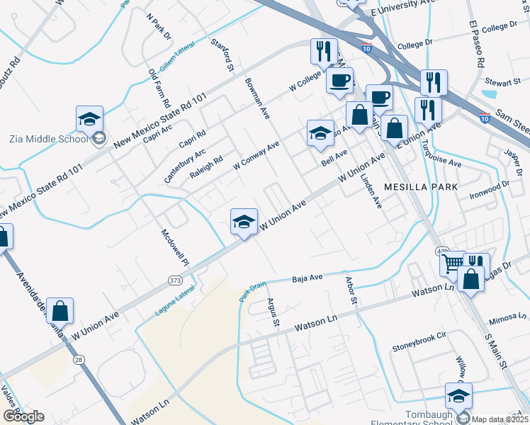 map of restaurants, bars, coffee shops, grocery stores, and more near 3342 Conlee Lane in Las Cruces