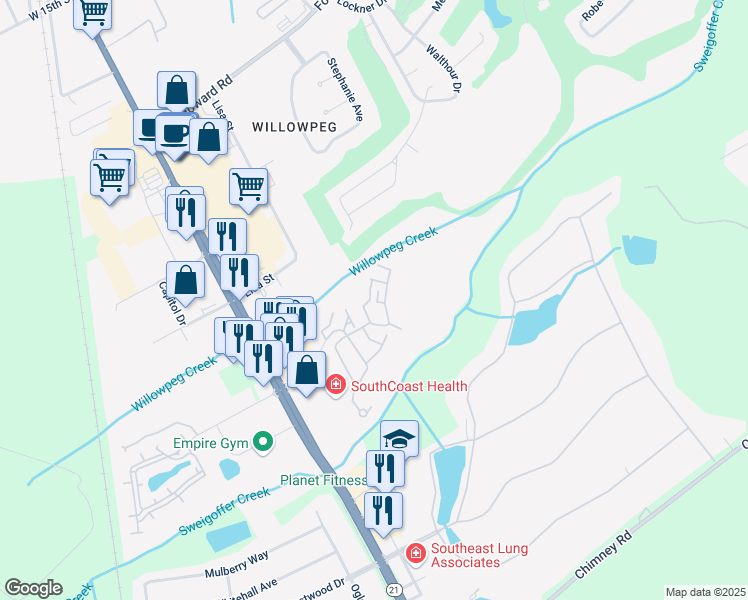 map of restaurants, bars, coffee shops, grocery stores, and more near 1057 Wadley Circle in Rincon
