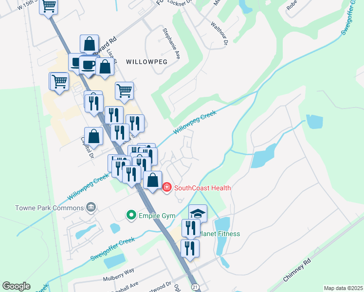 map of restaurants, bars, coffee shops, grocery stores, and more near 1057 Wadley Circle in Rincon