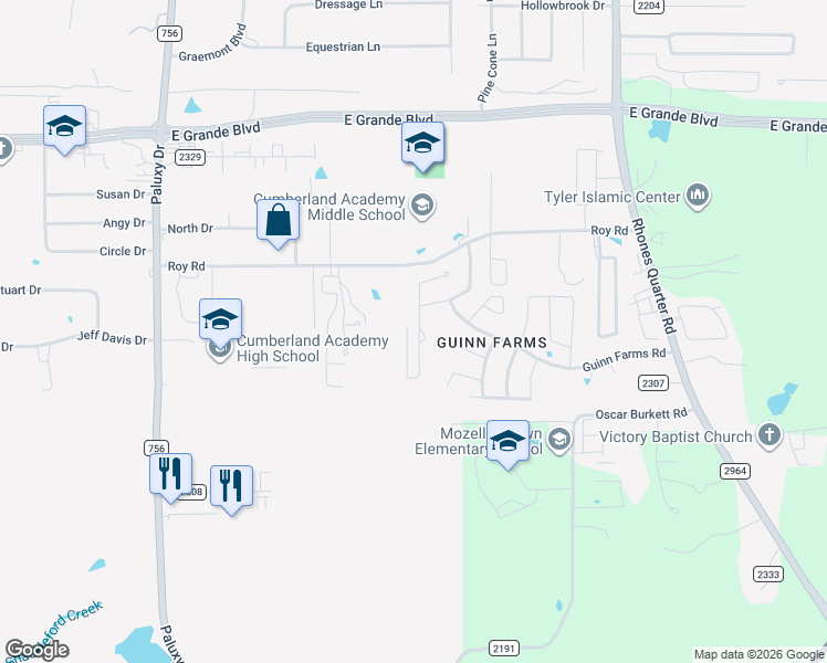 map of restaurants, bars, coffee shops, grocery stores, and more near 6024 Grace Avenue in Tyler