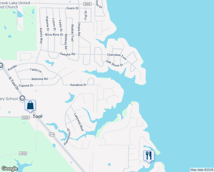 map of restaurants, bars, coffee shops, grocery stores, and more near 1512 Hola Court in Tool