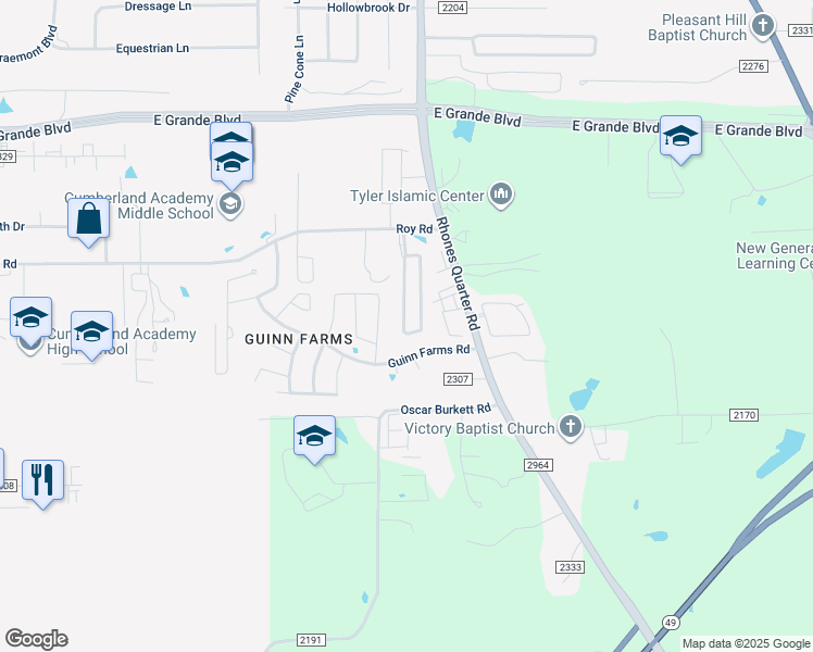 map of restaurants, bars, coffee shops, grocery stores, and more near 14228 Farm to Market Road 2964 in Whitehouse