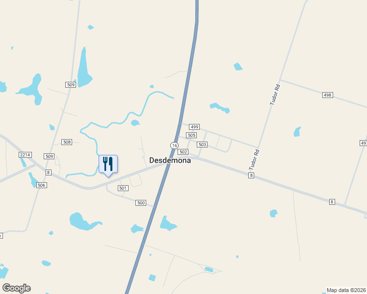 map of restaurants, bars, coffee shops, grocery stores, and more near 8550 Texas 16 in Desdemona