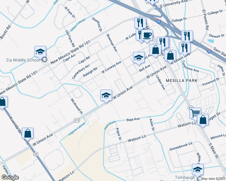 map of restaurants, bars, coffee shops, grocery stores, and more near 3303 Conlee Lane in Las Cruces