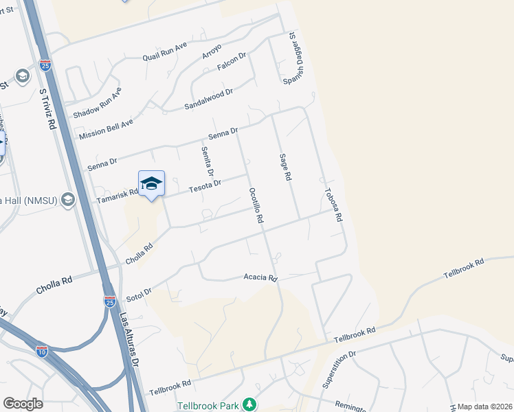 map of restaurants, bars, coffee shops, grocery stores, and more near 4908-4930 Ocotillo Road in Las Cruces