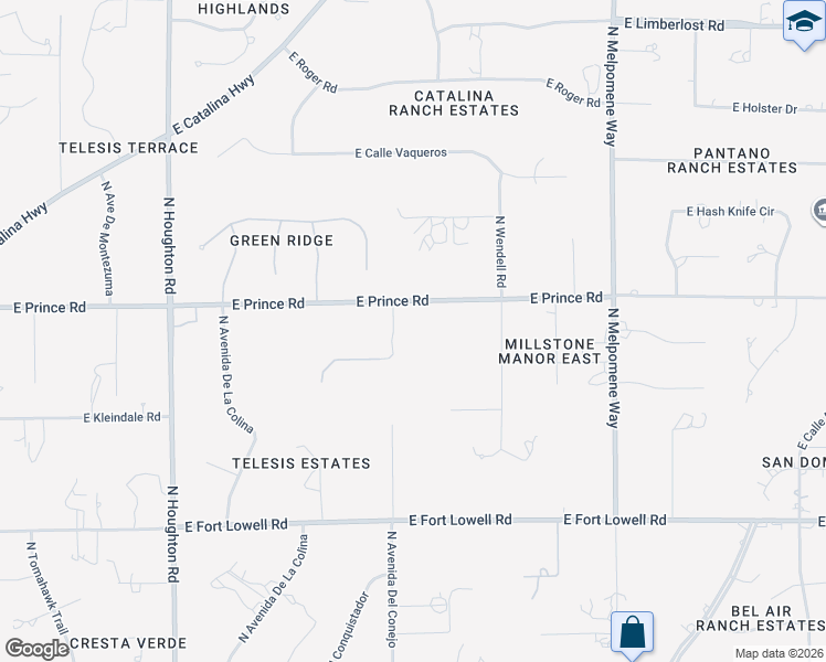 map of restaurants, bars, coffee shops, grocery stores, and more near 10700 East Prince Road in Tucson