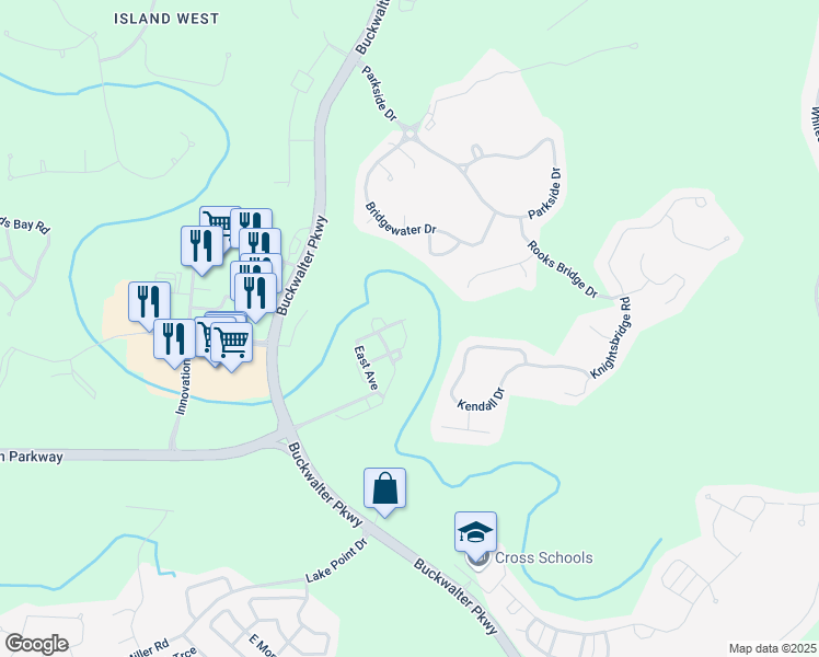 map of restaurants, bars, coffee shops, grocery stores, and more near 321 Cross Road in Bluffton