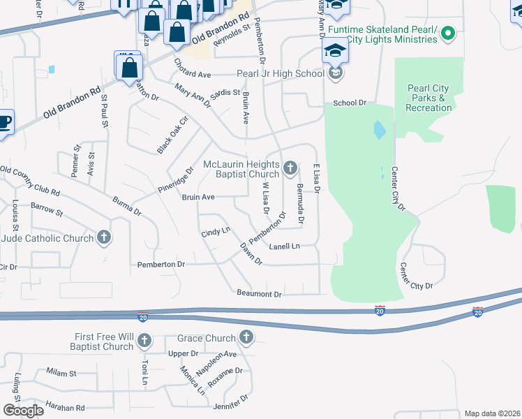 map of restaurants, bars, coffee shops, grocery stores, and more near 208 West Lisa Drive in Pearl