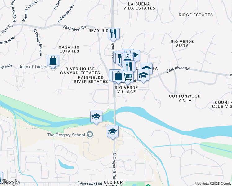 map of restaurants, bars, coffee shops, grocery stores, and more near 3510 North Craycroft Road in Tucson