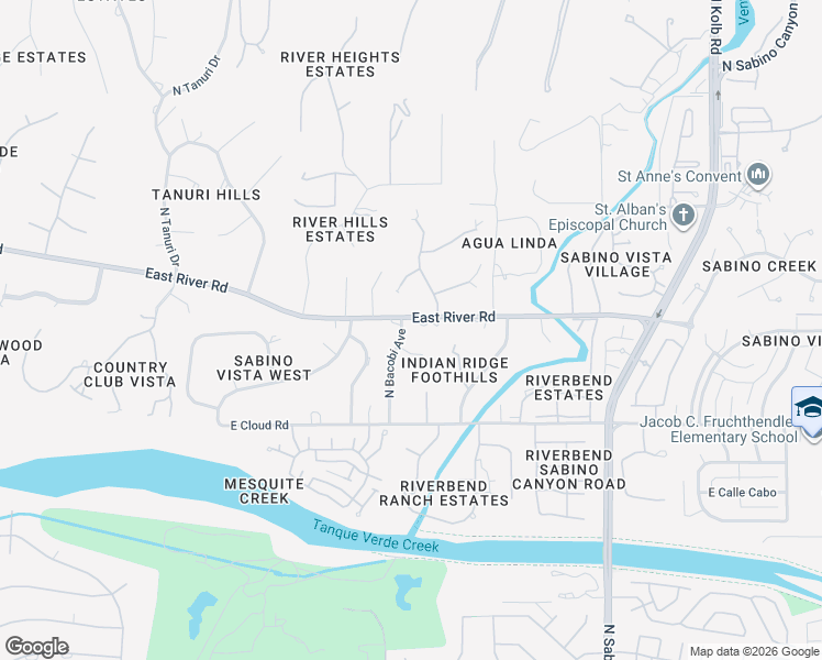 map of restaurants, bars, coffee shops, grocery stores, and more near 6730 East River Road in Tucson