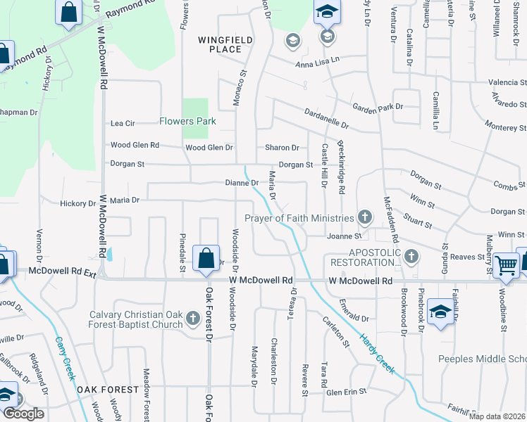 map of restaurants, bars, coffee shops, grocery stores, and more near 1043 Maria Drive in Jackson
