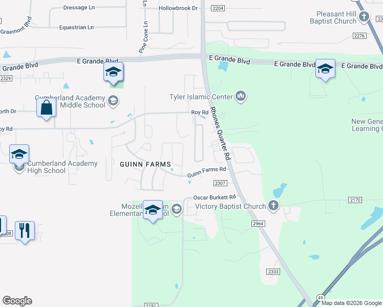 map of restaurants, bars, coffee shops, grocery stores, and more near 14228 Farm to Market Road 2964 in Whitehouse