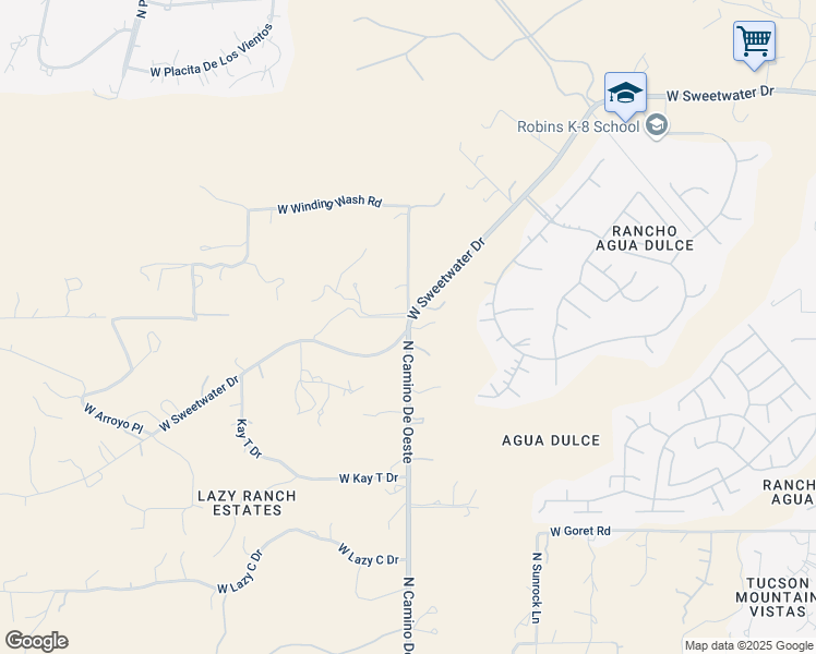 map of restaurants, bars, coffee shops, grocery stores, and more near N Camino De Oeste & W Sweetwater Dr in Tucson