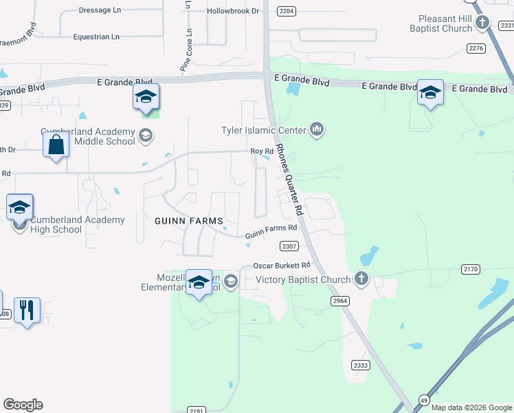 map of restaurants, bars, coffee shops, grocery stores, and more near 14228 Farm to Market Road 2964 in Whitehouse