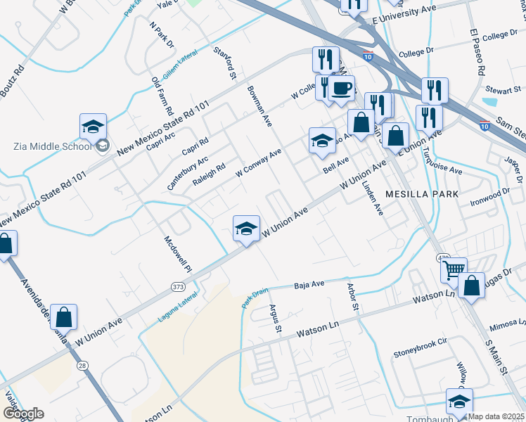 map of restaurants, bars, coffee shops, grocery stores, and more near 3315 Conlee Lane in Las Cruces