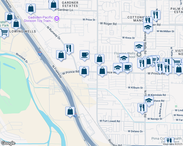 map of restaurants, bars, coffee shops, grocery stores, and more near 1811 West Prince Road in Tucson