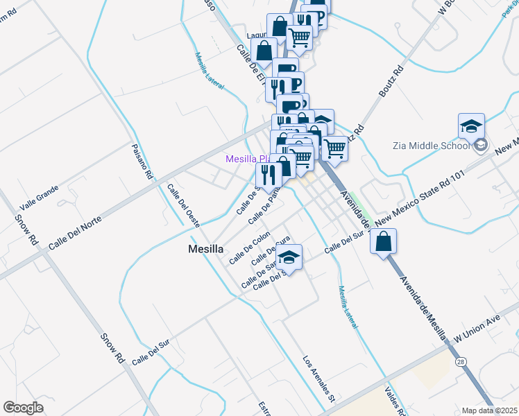 map of restaurants, bars, coffee shops, grocery stores, and more near 2264-2340 Calle De Parian in Mesilla
