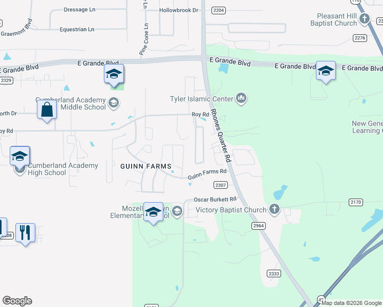 map of restaurants, bars, coffee shops, grocery stores, and more near 14228 Farm to Market Road 2964 in Whitehouse