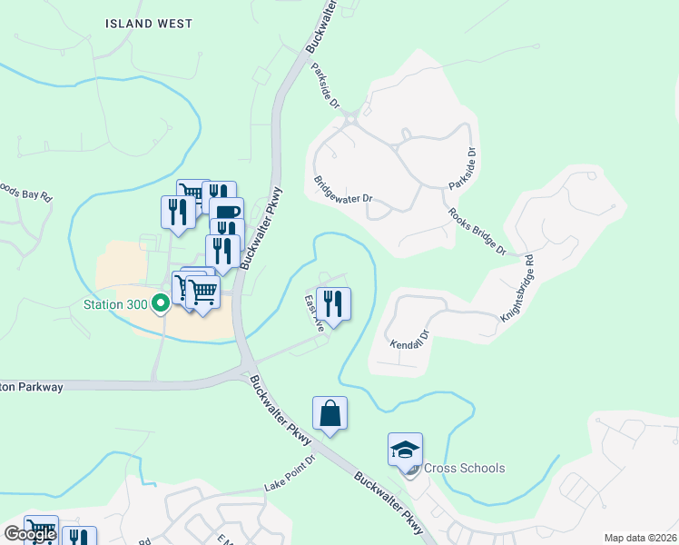 map of restaurants, bars, coffee shops, grocery stores, and more near 612 East Avenue in Bluffton