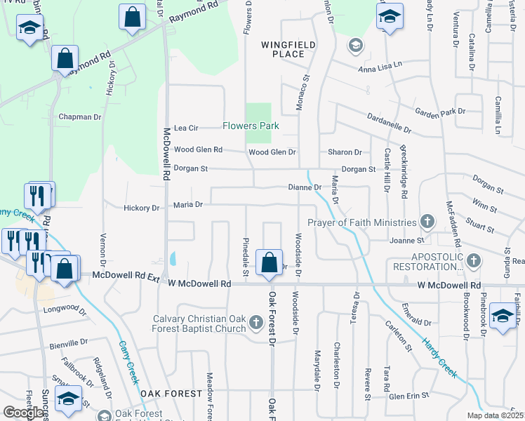 map of restaurants, bars, coffee shops, grocery stores, and more near 1551 Maria Dr in Jackson
