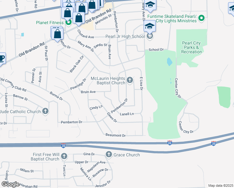 map of restaurants, bars, coffee shops, grocery stores, and more near 215 West Lisa Drive in Pearl