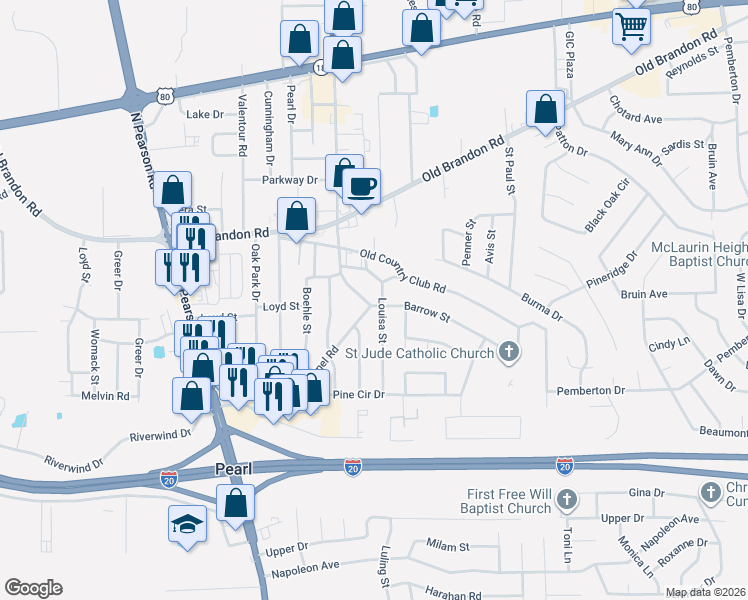 map of restaurants, bars, coffee shops, grocery stores, and more near 244 Barrow Street in Pearl