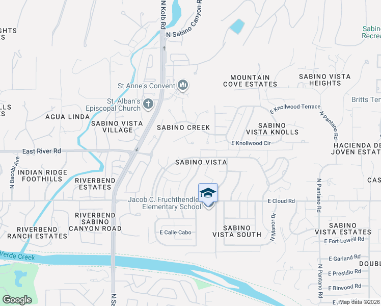 map of restaurants, bars, coffee shops, grocery stores, and more near 7351 East Sabino Vista Drive in Tucson
