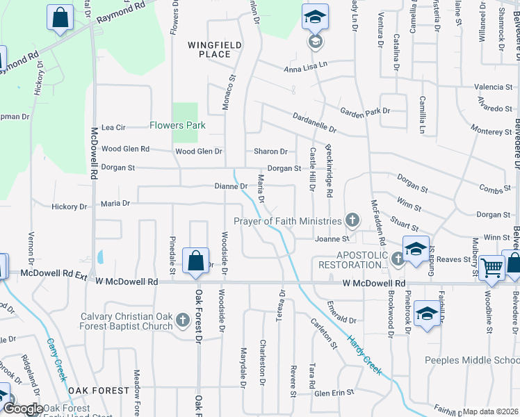 map of restaurants, bars, coffee shops, grocery stores, and more near 1043 Maria Drive in Jackson