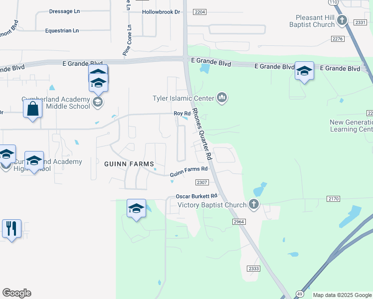 map of restaurants, bars, coffee shops, grocery stores, and more near 14228 Farm to Market Road 2964 in Whitehouse