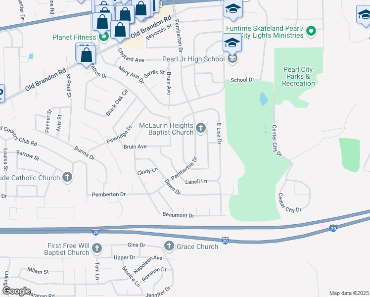 map of restaurants, bars, coffee shops, grocery stores, and more near 208 West Lisa Drive in Pearl