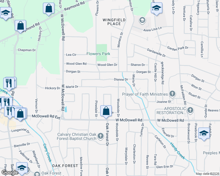 map of restaurants, bars, coffee shops, grocery stores, and more near 1515 Maria Drive in Jackson
