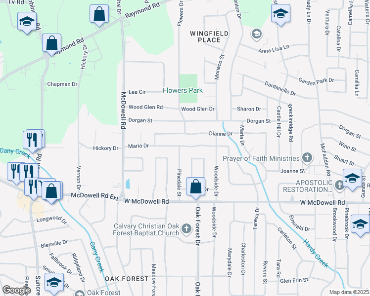 map of restaurants, bars, coffee shops, grocery stores, and more near 1551 Maria Drive in Jackson