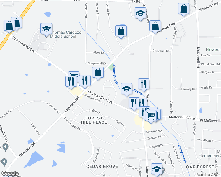 map of restaurants, bars, coffee shops, grocery stores, and more near 3007 Brisbane Lane in Jackson