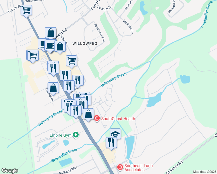 map of restaurants, bars, coffee shops, grocery stores, and more near 1023 Wadley Circle in Rincon