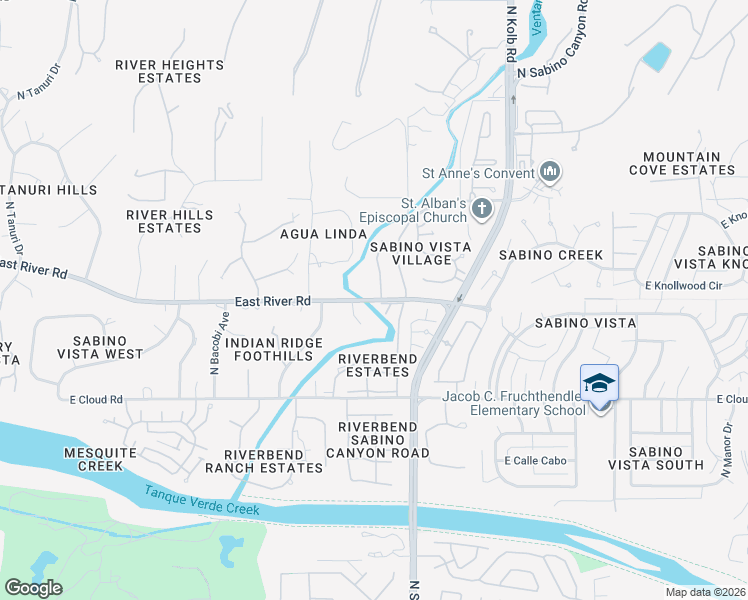 map of restaurants, bars, coffee shops, grocery stores, and more near 7007 East River Road in Tucson