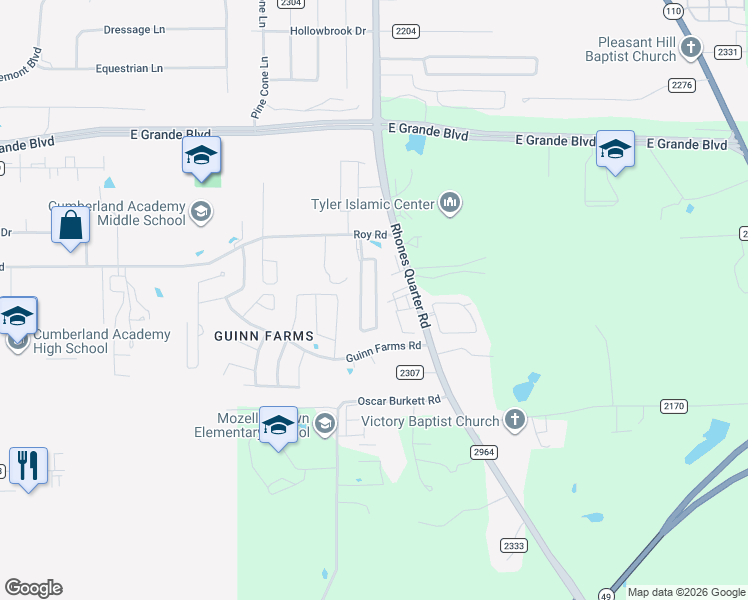 map of restaurants, bars, coffee shops, grocery stores, and more near 14228 Farm to Market Road 2964 in Whitehouse
