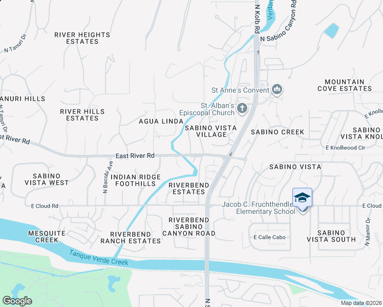 map of restaurants, bars, coffee shops, grocery stores, and more near 7007 East River Road in Tucson