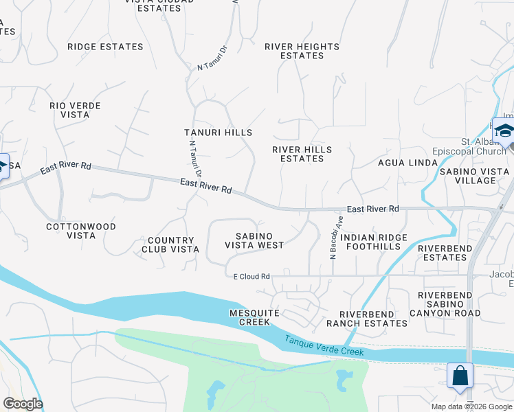 map of restaurants, bars, coffee shops, grocery stores, and more near 6450 East River Road in Tucson