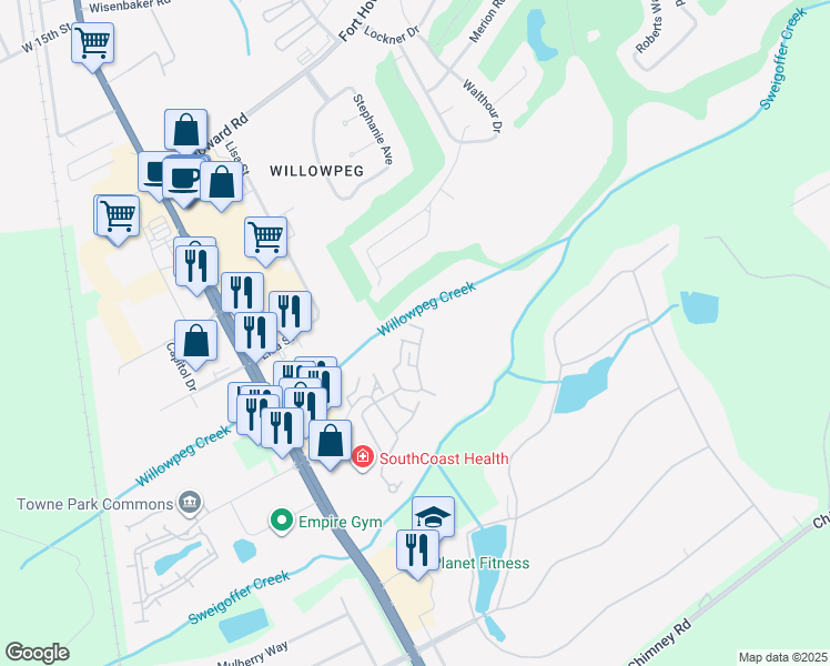 map of restaurants, bars, coffee shops, grocery stores, and more near 1023 Wadley Circle in Rincon