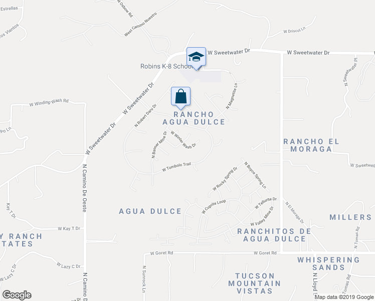 map of restaurants, bars, coffee shops, grocery stores, and more near 4181 West Winter Wash Drive in Tucson