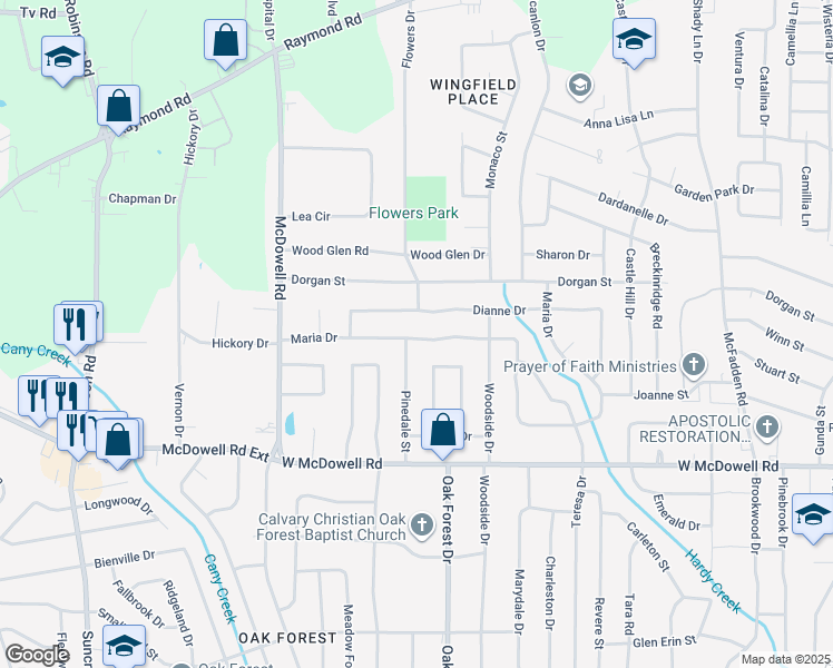 map of restaurants, bars, coffee shops, grocery stores, and more near 1551 Maria Drive in Jackson