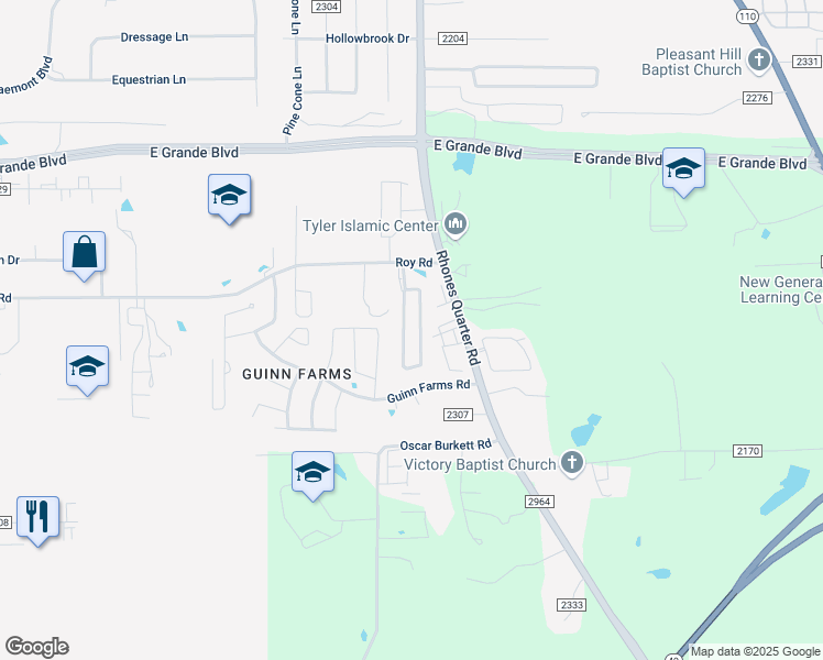 map of restaurants, bars, coffee shops, grocery stores, and more near 14228 Farm to Market Road 2964 in Whitehouse