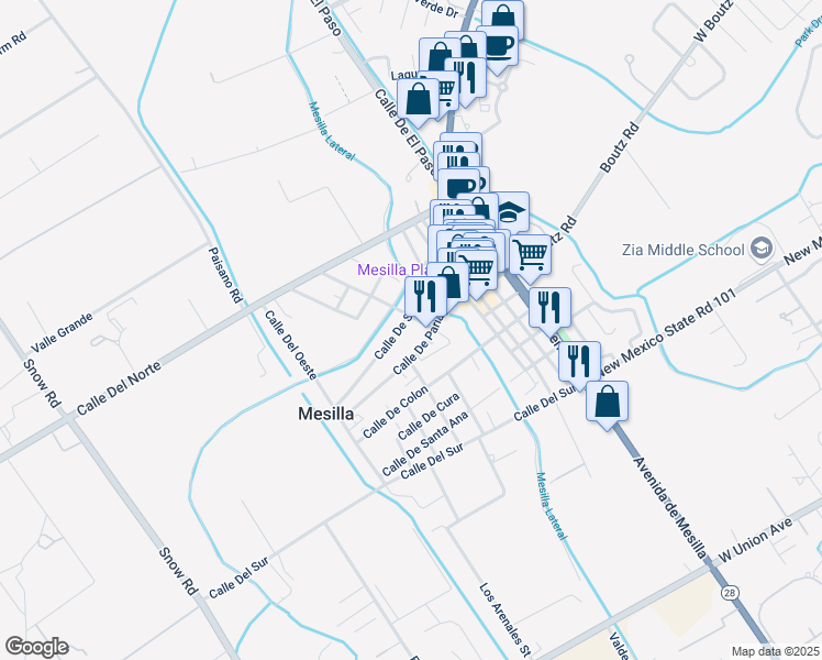 map of restaurants, bars, coffee shops, grocery stores, and more near 2264-2340 Calle De Parian in Mesilla